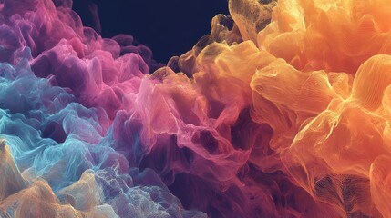 Abstract Colorful Wireframe Landscape: 3D Rendering of Topographic Lines with Gradient Colors for Modern Backgrounds and Visualizations