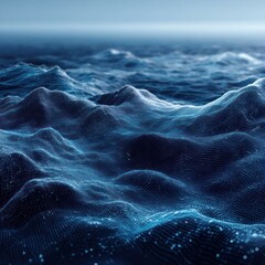 An ocean of binary waves symbolizing a vast information landscape, visualized using advanced tech.
