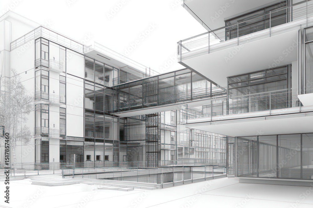Poster cutting-edge technology visualizing modern architecture through bim model utilities and ai tools.