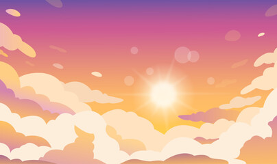 Very beautiful sky with clouds. Sunset or sunrise. Delicate orange hues. Vector graphics.