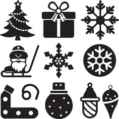 black set of christmas vector icon, christmas clipart vector, christmas silhouette vector bundle