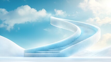 Whimsical Ice Staircase Ascending to a Blue Sky