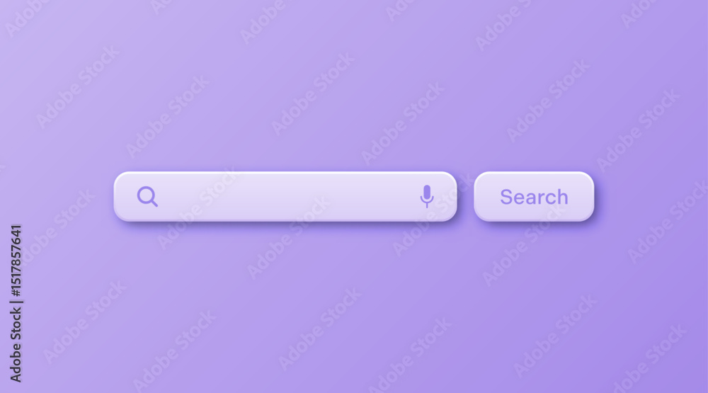 Fototapete Colorful 3d search bar template. Internet browser engine with search box, address bar and text field. UI design, website interface element with web icons and push button. Vector illustration