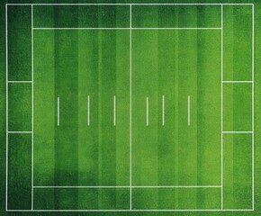 Clean green rugby field with bright white lines captured from above.