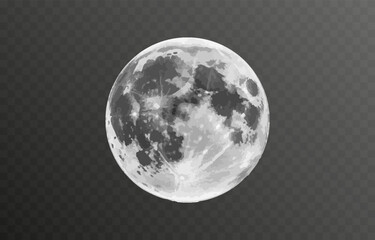 Realistic vector moon on an isolated transparent background. Moon vector png. Dark night with vector real moon.