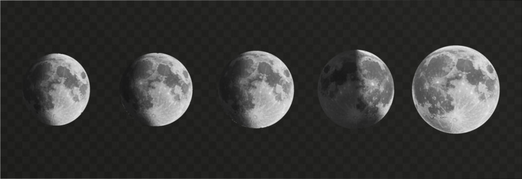 Set of realistic vector moon on an isolated transparent background. Moon vector png