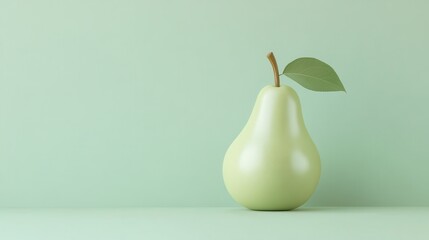 Minimal pear with stem and leaf placed against a pastel green background.