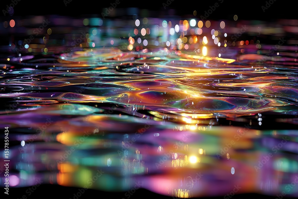 Poster abstract background with iridescent liquid and blurred lights creating a dreamy, modern design for w