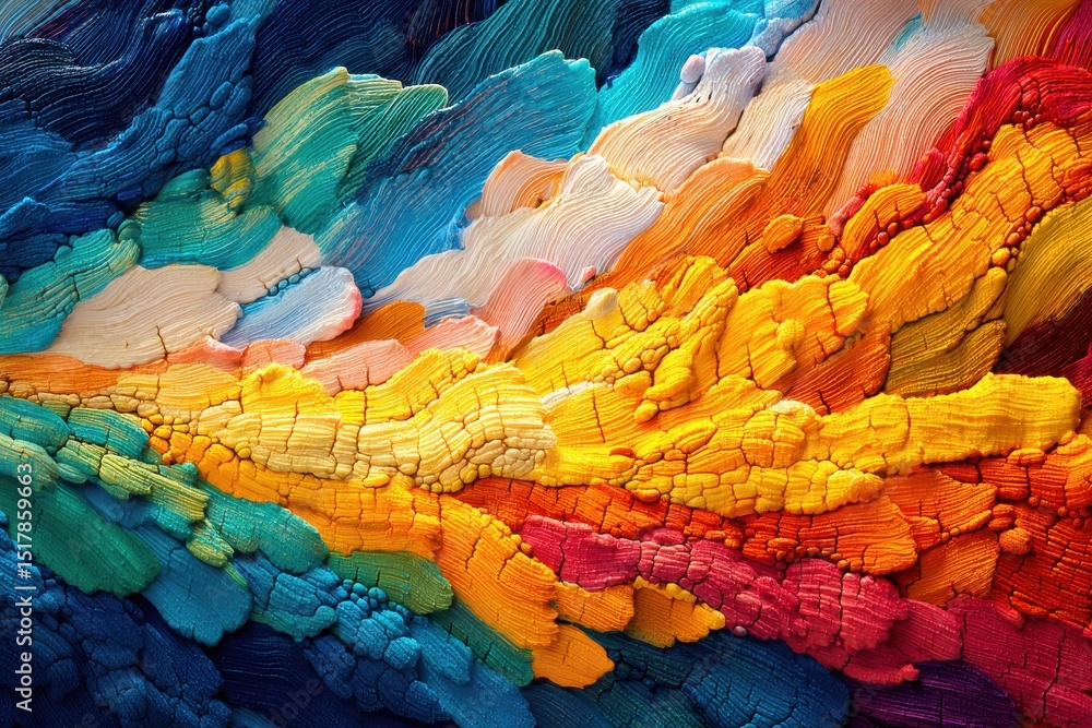 Poster a vibrant abstract artwork featuring textured brushstrokes in a spectrum of vivid colors, resembling