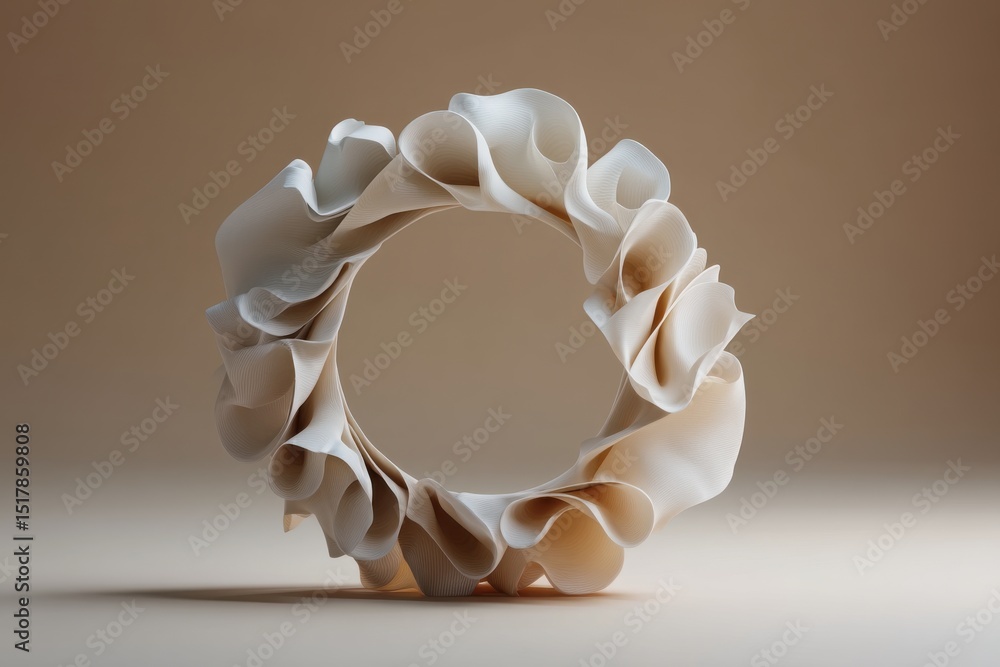 Poster an abstract beige colored ring with a ruffled, textured surface creates a mesmerizing and elegant vi