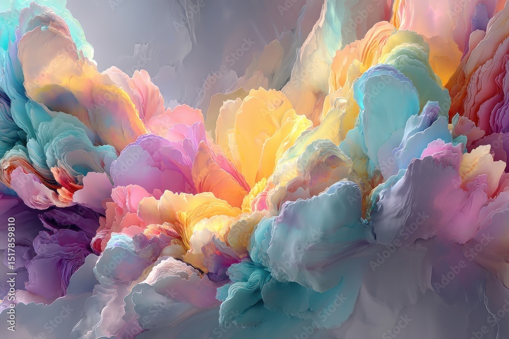 Poster an abstract pastel color cloudscape with swirling shapes and soft, blended colors creating a dreamy 