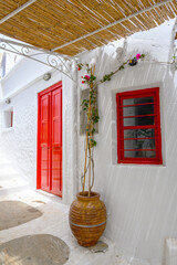 A street in the center of Chora village on the island of Amorgos. Cyclades, Greece