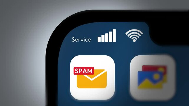 Spam message notification popping up on the phone screen, 4k footage. Virus, alert, scam, spam email