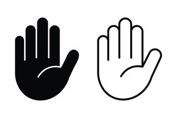 Hand icon vector. Hand icon black and white. Stop gesture sign. Palm symbol. Human hand vector illustration.