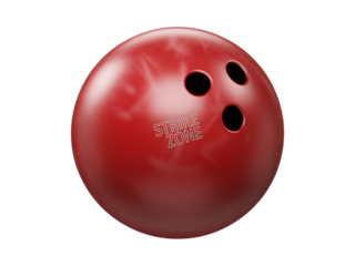 Close up of a shiny red bowling ball.