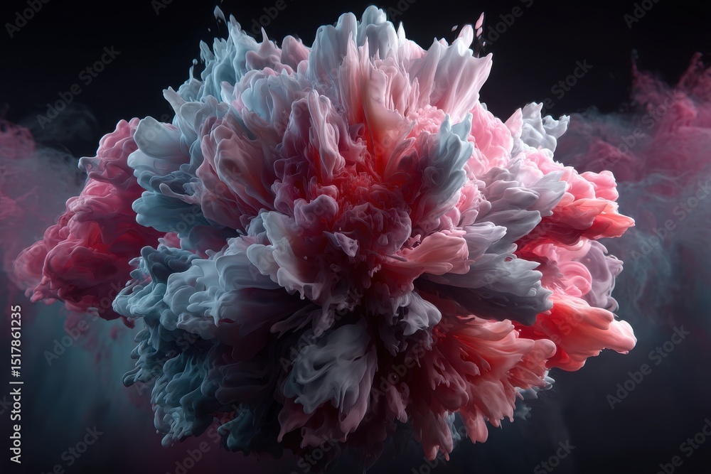 Poster a vibrant explosion of pastel colors creating a mesmerizing abstract composition, the soft pinks and