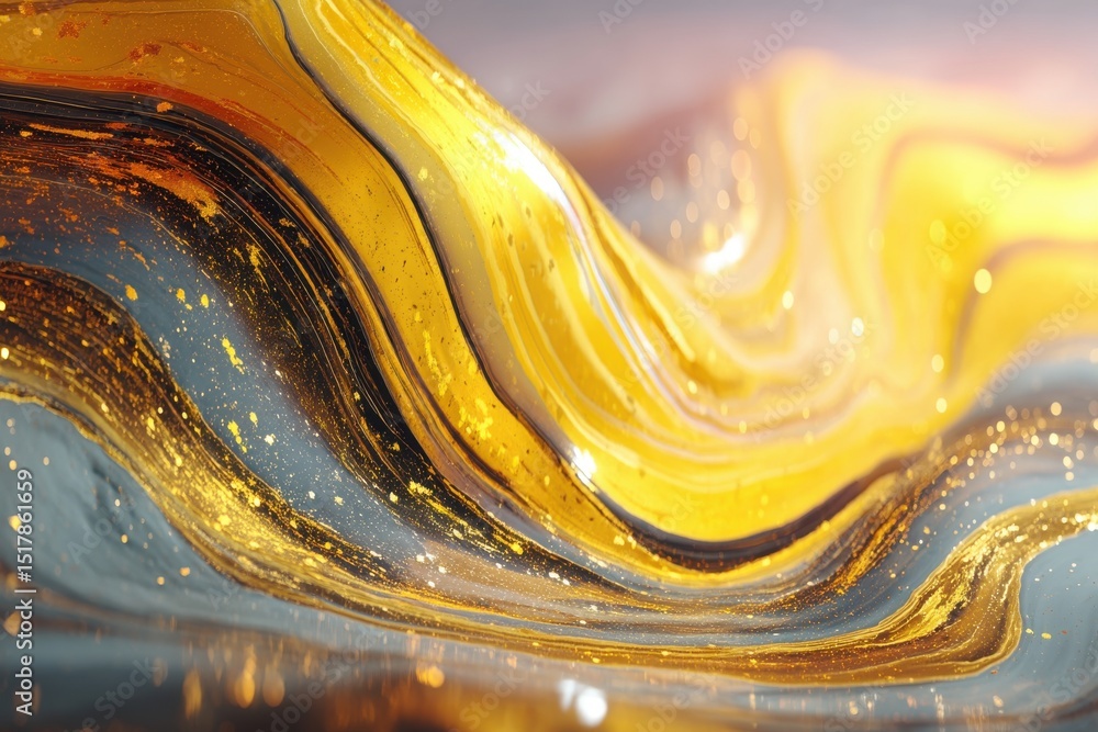 Poster abstract background with flowing golden and black colors, creating a fluid and luxurious texture, pe