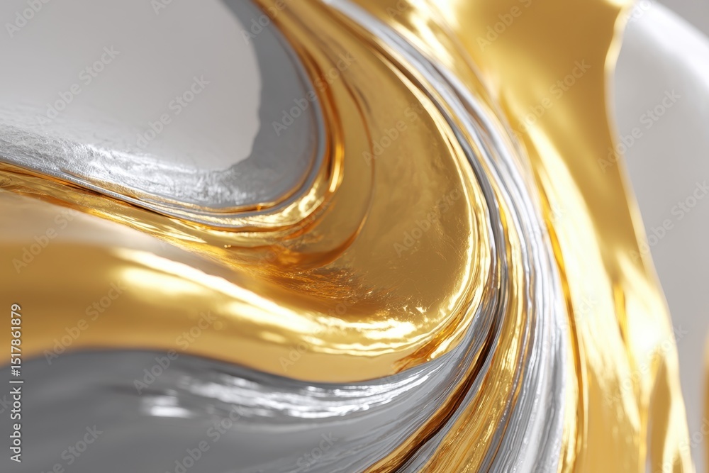 Poster abstract flowing gold and silver paint background, luxurious metallic texture for premium design, cr
