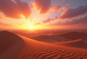 vast sandy dunes sunset sky colorful horizon desert landscape, nature, clouds, atmosphere, textured, silhouette, evening, dusk, terrain, expanse, scenery, gradient