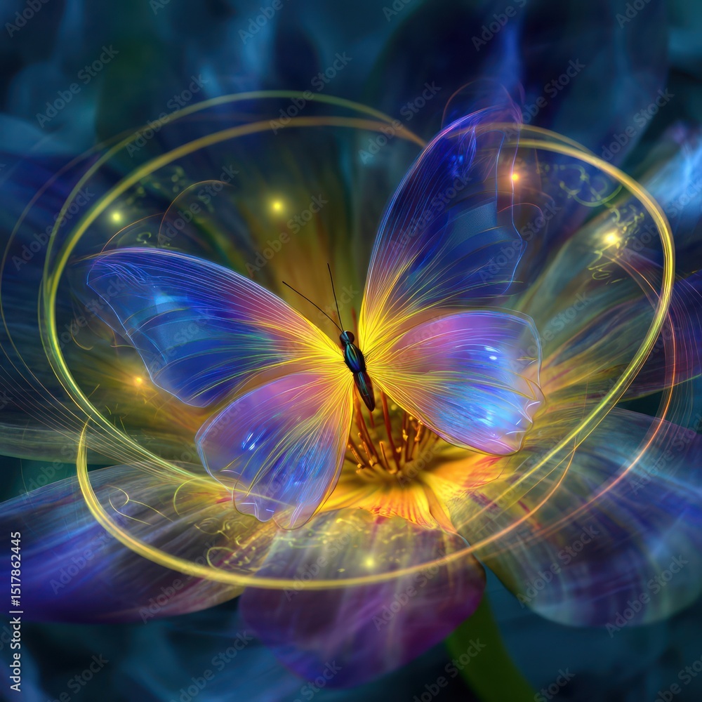 Poster divine light beams shine through parting clouds, creating an ethereal and uplifting visualization.