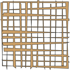Geometric square grid. Brown line shape. Abstract vector layout. White background icon.
