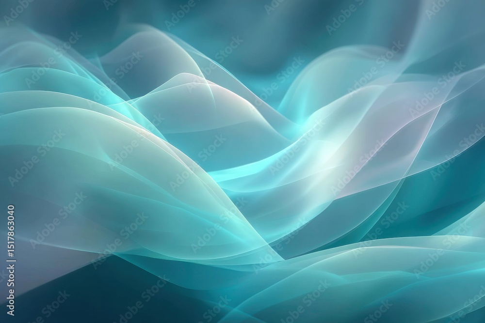 Poster abstract light blue flowing waves background, elegant translucent pattern and design, smooth and del