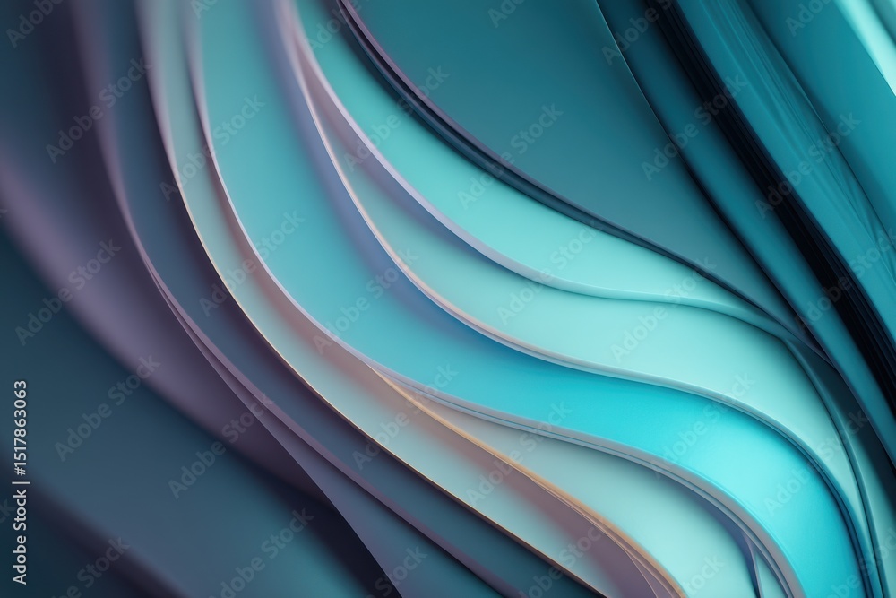 Poster abstract teal and purple layered design, featuring smooth, curved shapes with subtle gradients and d
