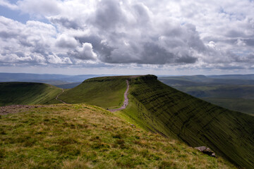 View of Corn Du from Pen y Fan in summer in the Brecon Beacons or the Bannau Brycheiniog national park, Powys, Wales