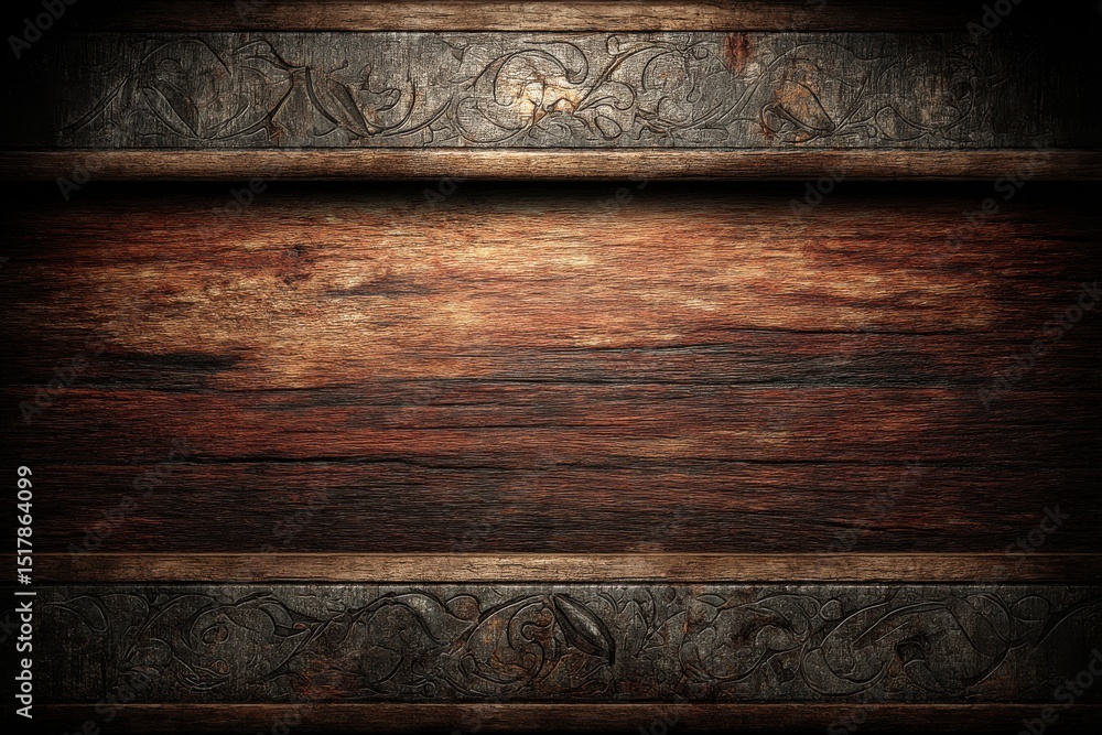 Poster dark wooden background with floral pattern, offering a rustic and vintage touch, showcasing texture 