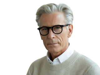 Portrait of a mature man with glasses.