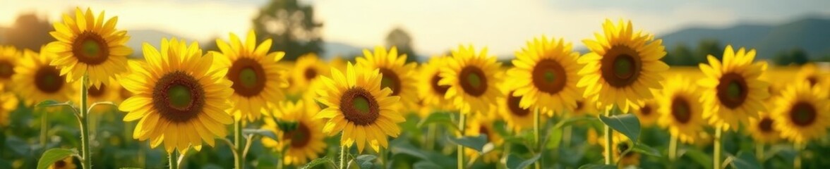 Field Tall Sunflowers With Bright