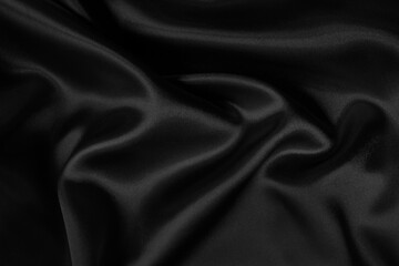 Black grey fabric texture background, detail of silk or linen pattern.