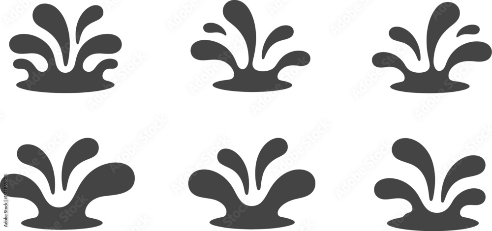 Poster a graphic representation of six stylized water splashes arranged in a grid pattern on a white backgr