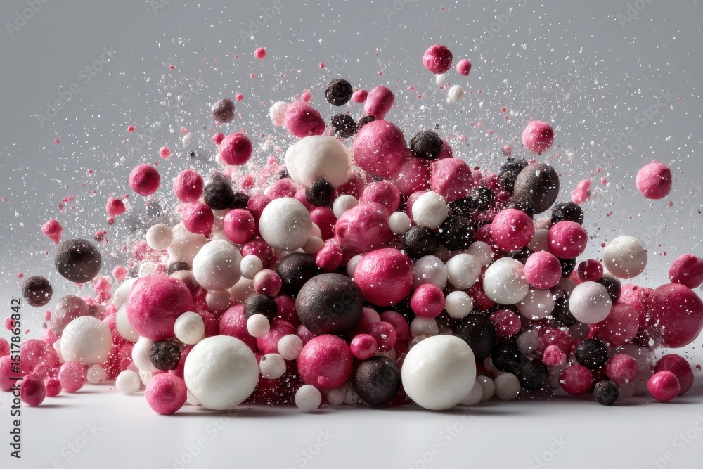 Aufkleber a captivating close-up composition of assorted pink, white, and brown sugar spheres creating a dynam