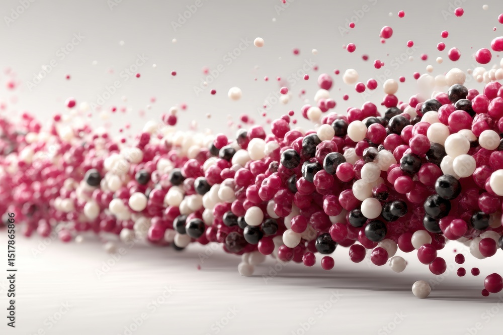 Aufkleber dynamic flowing wave of pink, white, and black spheres in a stunning 3d render, creating a visually 