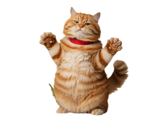 Funny fat cat standing on its hind legs