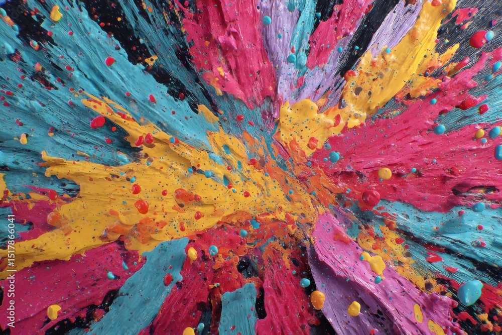 Aufkleber an abstract close-up shot of vibrant acrylic paint splatters and textures creating a dynamic explosi
