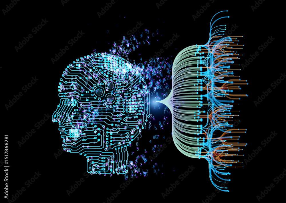 Poster ai brain with digital visualization for big data