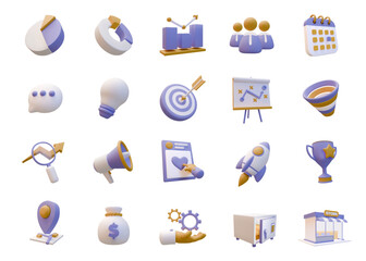 3d Business Management and marketing seo social media icon collection
