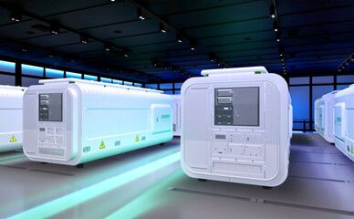 Energy storage systems or battery container units in factory