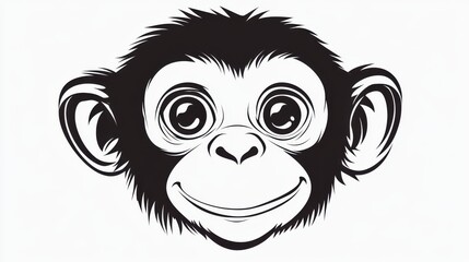 Black and white cartoon-style smiling monkey face on white background