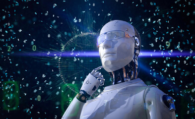 Machine learning concept ai robot with education graphic interface