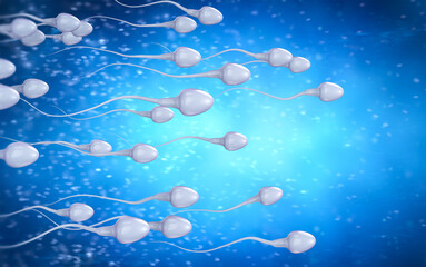 Group of sperms swimming on blue background