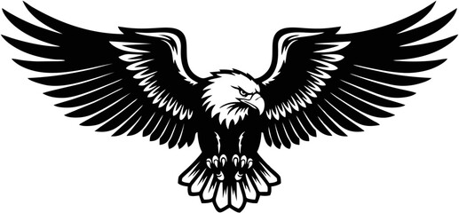 Majestic Eagle with Spread Wings A Powerful Black and White Illustration