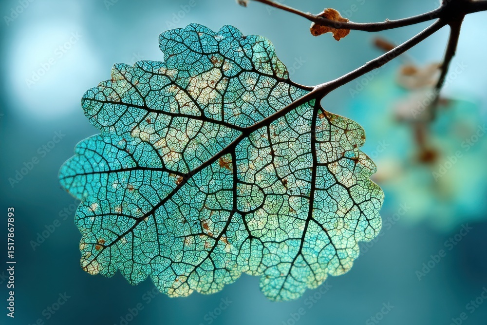 Poster a detailed macro shot of a translucent aspen leaf with visible veins, highlighting the intricate str