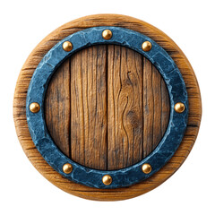 Circular Vintage Wooden Shield With Metallic Accents And Textured Surface