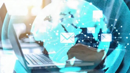 Global Email Network 4K Time-Lapse Animation Secure Data Transfer and Digital Communication - Powered by Adobe