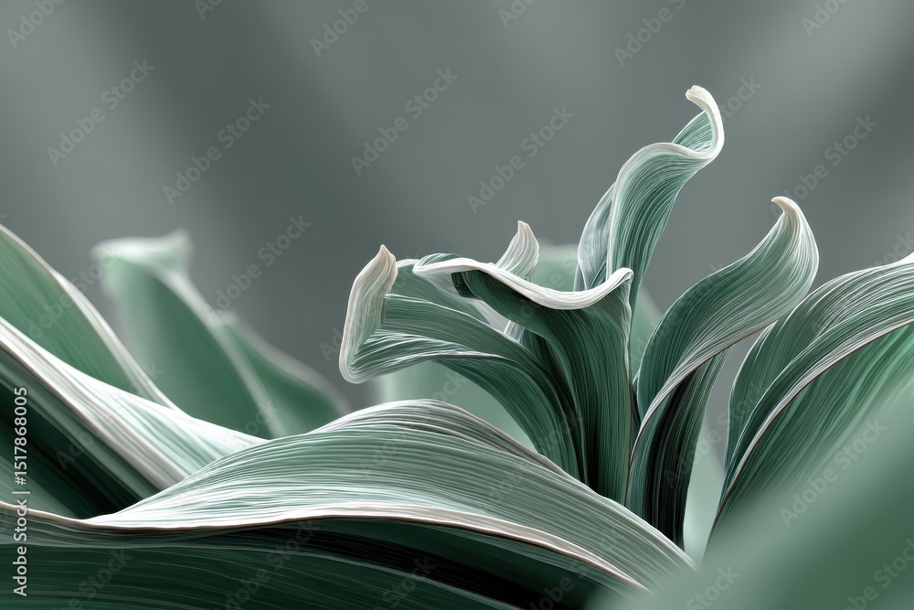 Poster close-up of green leaves with white edges against a soft background, showcasing their intricate patt