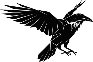 Geometric Raven Illustration Black and White Bird Design