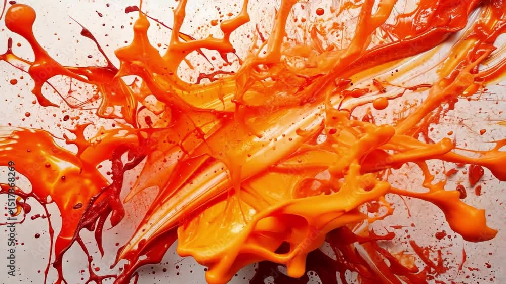 Poster an artistic capture of splattered orange paint creating a vibrant and dynamic composition. this stri